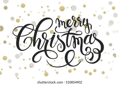 vector hand lettering christmas greetings text -merry christmas - with ellipses in gold color.