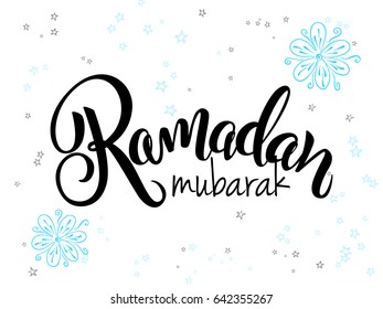 vector hand lettering greetings ramadan kareem text with doodle flowers and stars.