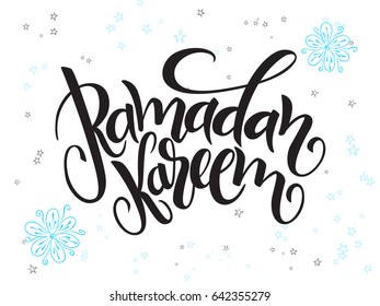 vector hand lettering greetings ramadan kareem text with doodle flowers and stars.