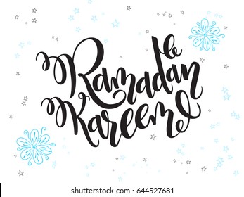 vector hand lettering greetings ramadan kareem text with doodle flowers and stars.