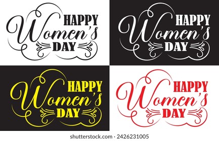 Vector hand lettering illustration. Happy Womens day calligraphy with floral elements. Design composition with typography. Spring holiday .happy women's day,  vector logo