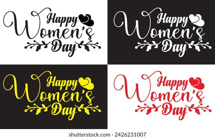 Vector hand lettering illustration. Happy Womens day calligraphy with floral elements. Design composition with typography. Spring holiday .happy women's day,  vector logo