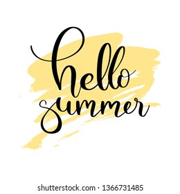 Vector hand lettering illustration. Hello summer - calligraphy phrase. Design composition with typography elements
