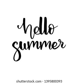 Vector hand lettering illustration. Hello summer - calligraphy phrase. Design composition with typography elements