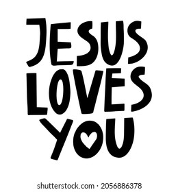 vector hand lettering Jesus loves you in black on a white background