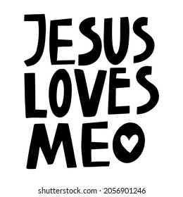 vector hand lettering Jesus loves me in black on a white background