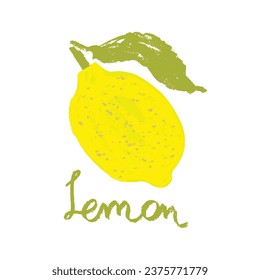 Vektorhandschrift Zitronensymbol. Zitrusfrüchte-Ikone im trendigen handgezeichneten Doodle-Stil. Farbillustration für die Kosmetikmarke, organisches Konfitüre, gelbes Zitronensaftverpackungsdesign.