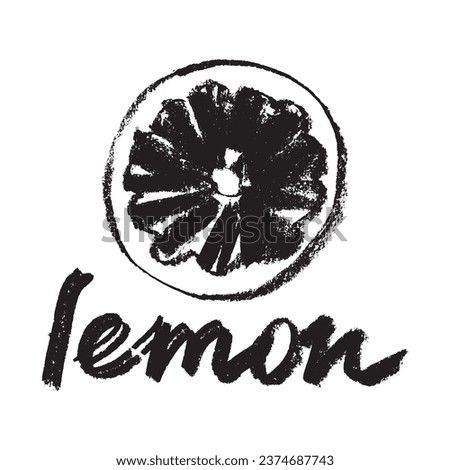Vector hand lettering lemon symbol. Citrus fruit icon in trendy hand drawn doodle style. Black illustration for lime label, organic badge, lemon juice packaging design or website.
