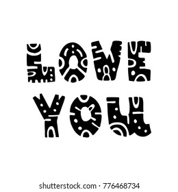 vector hand lettering love you text on isolated background