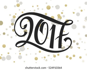 vector hand lettering new 2017 year numbers with ellipses in gold color