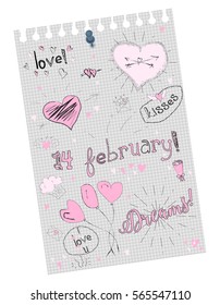 Vector hand lettering notebook paper "Happy valentine's day"