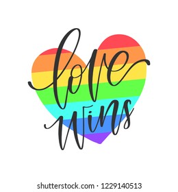 Vector hand lettering poster- Love wins. Gay parade banner