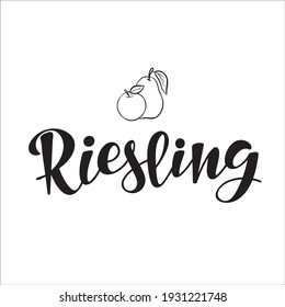 Vektorhandschrift von Riesling (bedeutet Rebsorte) als Logotyp, Symbol, Design. Weiße Weingrafik, Postkarte, Karte, Einladung, Gruß, Poster, Banner für die Weinkarte des Restaurants, Menü. EPS10