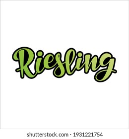 Vektorhandschrift von Riesling (bedeutet Rebsorte) als Logotyp, Symbol, Design. Weiße Weingrafik, Postkarte, Karte, Einladung, Gruß, Poster, Banner für die Weinkarte des Restaurants, Menü. EPS10