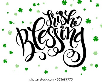 vector hand lettering saint patrick's day greetings text with clover shapes