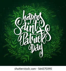 vector hand lettering saint patrick's day greetings card with doodle branches