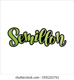 Grabado de mano vectora de Semillon (significa variedad de uva) como logotipo, icono, diseño. Ilustración de vino blanco, postal, tarjeta, invitación, saludo, cartel, pancarta de vinos del restaurante, menú. EPS 10