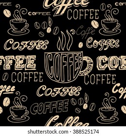 Vector hand lettering signs COFFEE MENU - seamless pattern