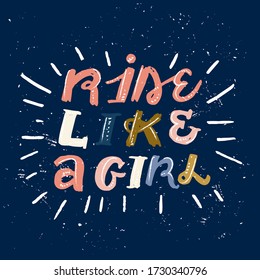 Vector hand lettering. Sport woman people. Hand drawn flat illustration. Healthy lifestyle. Feminism slogan.