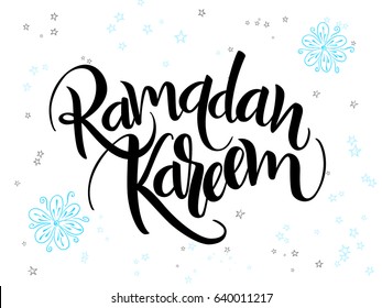 Vector Hand Lettering Summer Text Ramadan Kareem With Doodle Shells And Bubbles.