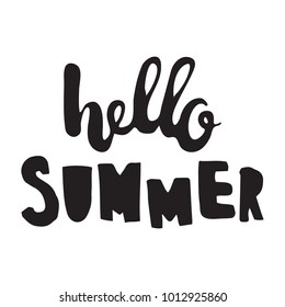 vector hand lettering text, hello summer, white background