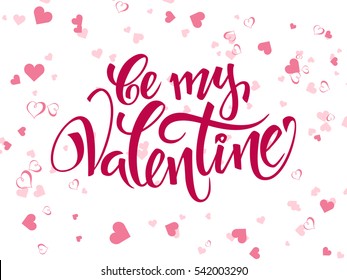 vector hand lettering valentines day greetings text with heart shapes