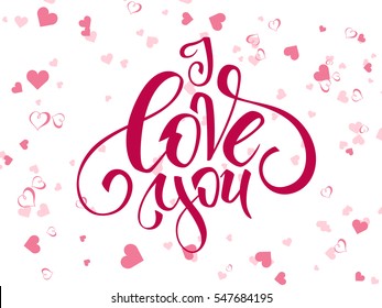 vector hand lettering valentines day greetings text with heart shapes