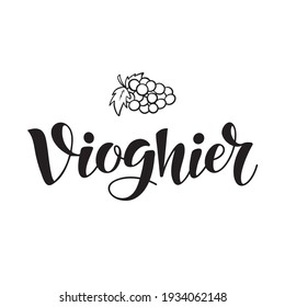 Grabado de la mano vectora de Viognier (significa variedad de uva) como logotipo, icono, diseño. Ilustración de vino blanco, postal, tarjeta, invitación, saludo, cartel, pancarta de vinos del restaurante, menú. EPS 10