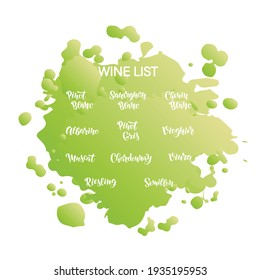 Vektorhandschrift von White Wine List als Logo, Symbol, Design. Weiße Weingrafik, Postkarte, Karte, Einladung, Gruß, Poster, Banner für die Weinkarte des Restaurants, Menü. EPS10