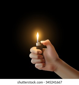 Vector hand with the lighter isolated. Lit up idea illustration.
