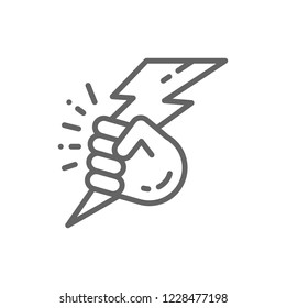Vector hand with lightning, power line icon. Symbol and sign illustration design. Isolated on white background