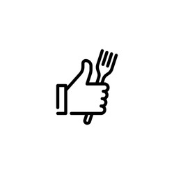 Mână Vectorială Ca șablon Pictogramă. Degetul Mare Sus Fundal Semn. Bună Ilustrare Logo-ul Alimentar Cu Semn Furculiță. Simbolul Liniei Pentru Piața Fermierilor, Cafenea, Restaurant, Catering, Afaceri De Gătit