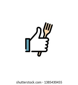 Vector hand like icon template. Good food logo illustration with fork sign. Line symbol for farmers market, cafe, restaurant, catering, cooking business. Thumbs up sign for healthy natural products