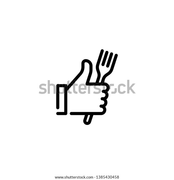 Vector hand like
icon template. Thumbs up sign background. Good food logo
illustration with fork sign. Line symbol for farmers market, cafe,
restaurant, catering, cooking
business