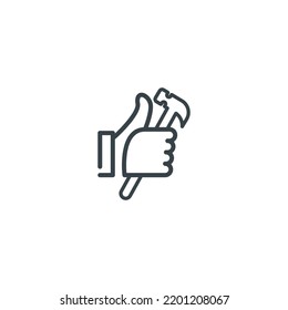 Vector hand like icon with tools, hardware and  repairing logo template. Thumbs up sign background. Construction logo illustration with hand tools  icon