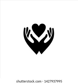 Vector hand with love. heart icon. simple illustration