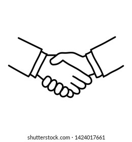 Vector hand made drawing of the business symbol of teamwork icon isolated on white background. Hand shake illustration 