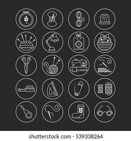 Vector Hand made icons set - symbols or logos of sewing, knit, embroidery, needlework. Perfect for banners, flyers and web design.