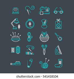 Vector Hand made icons set - symbols or logos of sewing, knit, embroidery, needlework. Perfect for banners, flyers and web design.