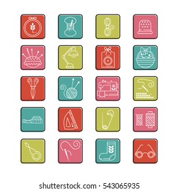 Vector Hand made icons set - symbols or logos of sewing, knit, embroidery, needlework. Perfect for banners, flyers and web design.