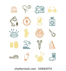 Vector Hand made icons set - symbols or logos of sewing, knit, embroidery, needlework. Perfect for banners, flyers and web design.