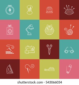 Vector Hand made icons set - symbols or logos of sewing, knit, embroidery, needlework. Perfect for banners, flyers and web design.