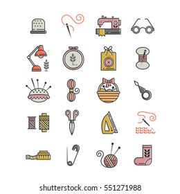Vector Hand made icons set - symbols or logos of sewing, knit, embroidery, needlework. Perfect for banners, flyers and web design.
