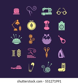 Vector Hand made icons set - symbols or logos of sewing, knit, embroidery, needlework. Perfect for banners, flyers and web design.