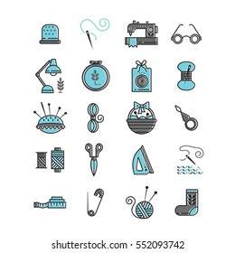Vector Hand made icons set - symbols or logos of sewing, knit, embroidery, needlework. Perfect for banners, flyers and web design.