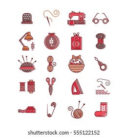 Vector Hand made icons set - symbols or logos of sewing, knit, embroidery, needlework. Perfect for banners, flyers and web design.