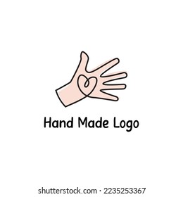 Vector hand made label and badge in linear trendy style - hand made. Hand made logo or icon