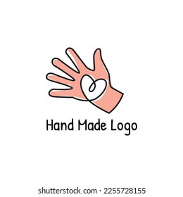 Vector hand made label and badge in linear trendy style - hand made. Hand made logo or icon