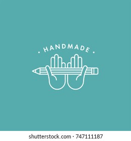 Vector hand made label and badge in linear trendy style - hand made. Hand made logo or icon
