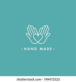 Vector hand made label and badge in linear trendy style - hand made. Hand made logo or icon